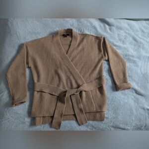 Quince Taupe Belted Cardigan